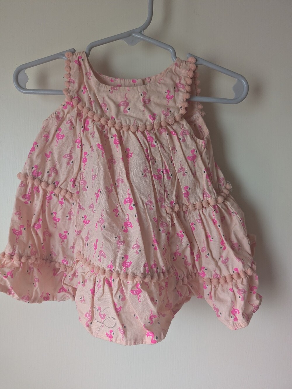 Peachy Pink Flamingo Ruffle Baby Dress With Matching Bloomers